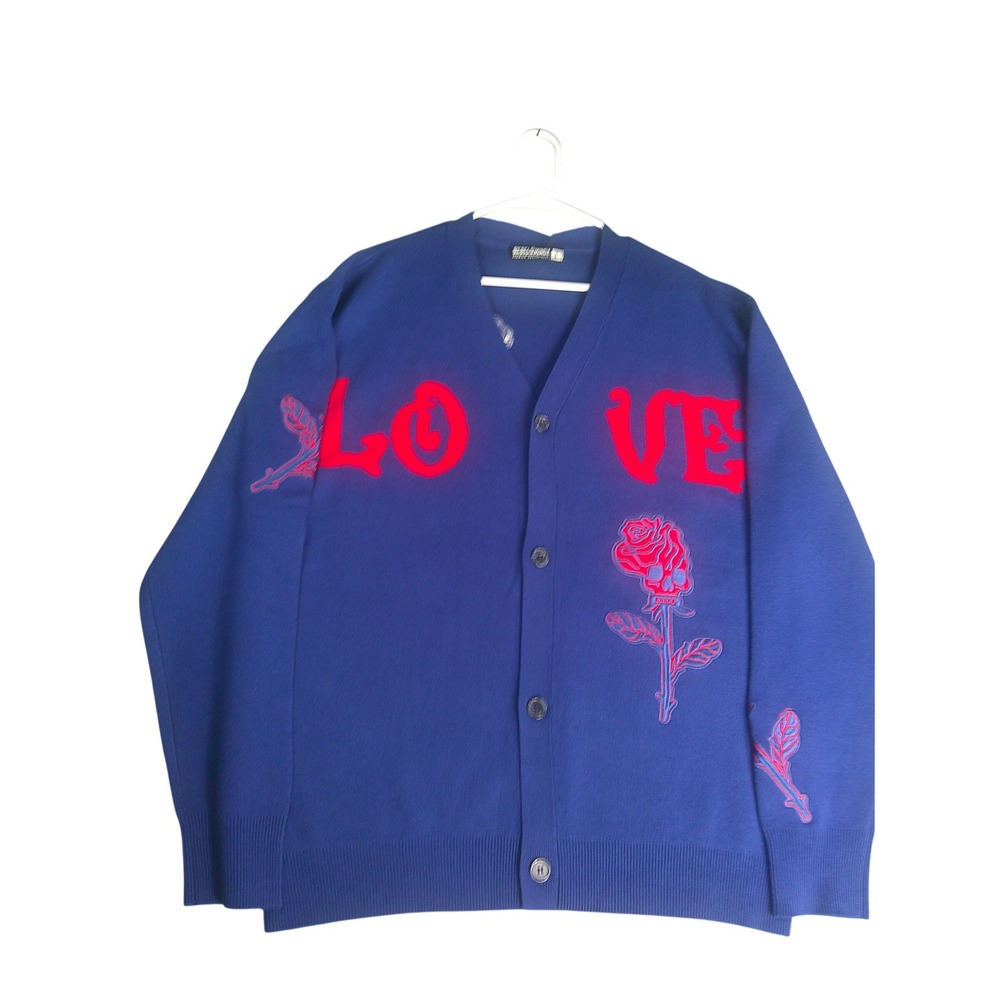 Rebel Minds Men's Purple Rose Skull Love Cardigan Sweater Size Large NWT